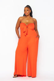 LD-I {Resort Queen} Orange Off Shoulder Wide Leg Jumpsuit PLUS SIZE 1X 2X 3X