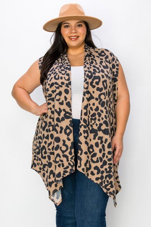 26 OT [Lucky Leopard} Taupe & Black Leopard Print Vest EXTENDED PLUS SIZE 3X 4X 5X