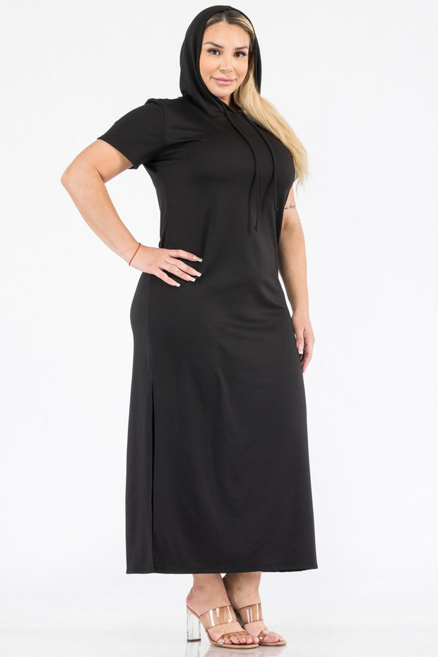 LD-S {Hooded Vision} Black Maxi Dress w/Hoodie PLUS SIZE 1X 2X 3X