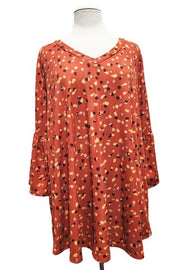 38 PQ {Office Favorite} Rust Print V-Neck Tunic PLUS SIZE XL 2X 3X 4X 5X