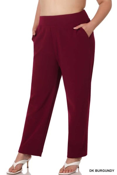 LEG-56 {Setting The Standard} Burgundy Wide Waist Pants PLUS SIZE 1X 2X 3X