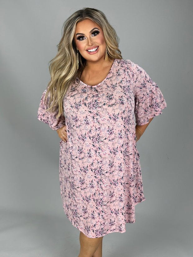 92 PSS-J {Romance Possible} Lilac Floral Dress w/Pockets PLUS SIZE 1X 2X 3X