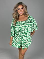 SALE!! 33 RP-R {Awaken Your Fantasy} Green Floral Lined Romper PLUS SIZE 1X 2X 3X