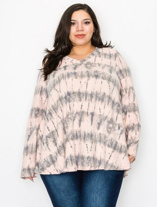 41  PLS {A Heartbeat Away} Pink/Grey Tie Dye Top PLUS SIZE XL 2X 3X