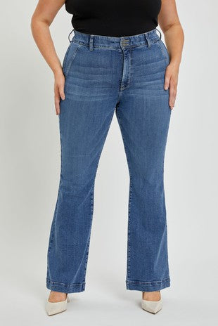 BT  {Ms Cello} Med Blue High Rise Flare Jeans PLUS SIZE 14 16 18 20 22