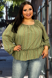 90 PLS-R {Feeling Like New} Sage Floral Top PLUS SIZE 1X 2X 3X