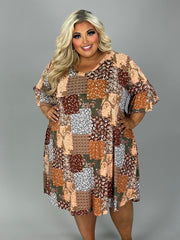 30 PQ {Addicted to Fashion} Brown Mixed Print Patchwork Dress EXTENDED PLUS SIZE 4X 5X 6X