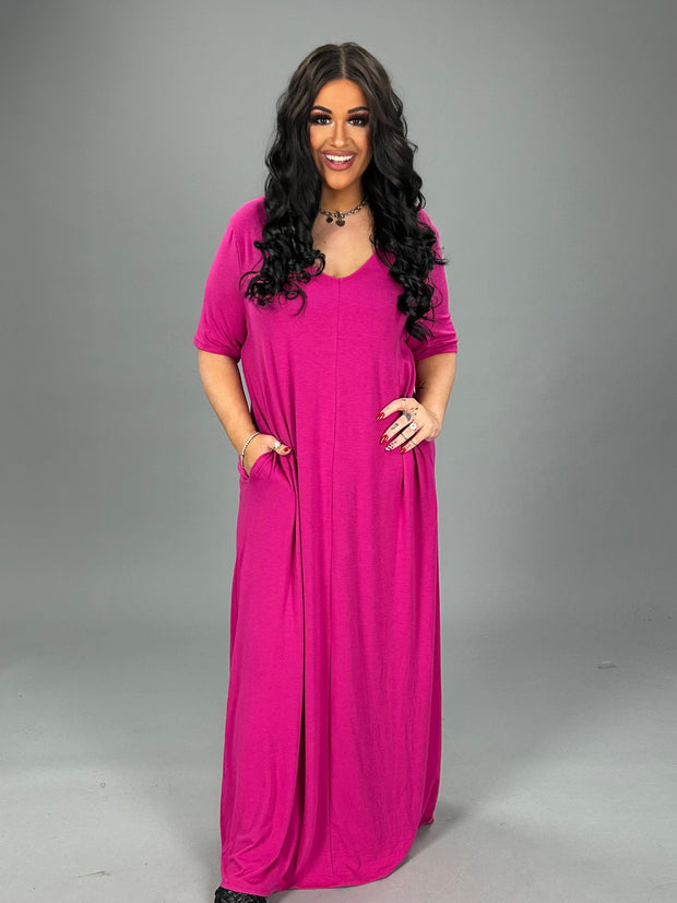 SALE!! LD-P  {Evolving Love} MAGENTA V-Neck Maxi Dress PLUS SIZE 1X 2X 3X