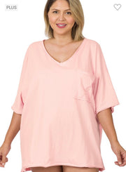 27  SSS {Happy As Can Be} Dusty Pink V-Neck Top w/Pocket PLUS SIZE 1X 2X 3X