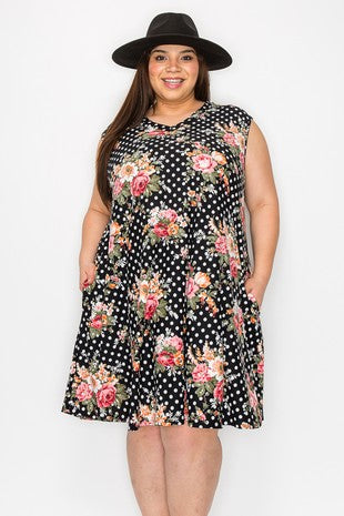 75 SV {Chasing My Dreams} Black Polka Dot Floral Dress PLUS SIZE XL 2X 3X