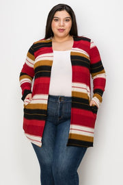 37 OT {Lost My Mind} Dark Red/Camel Striped Cardigan PLUS SIZE XL 2X 3X