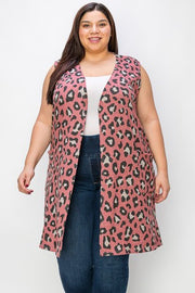 86 OT {Met Someone New} Pink Leopard Print Vest W/ Pockets EXTENDED PLUS 3X 4X 5X