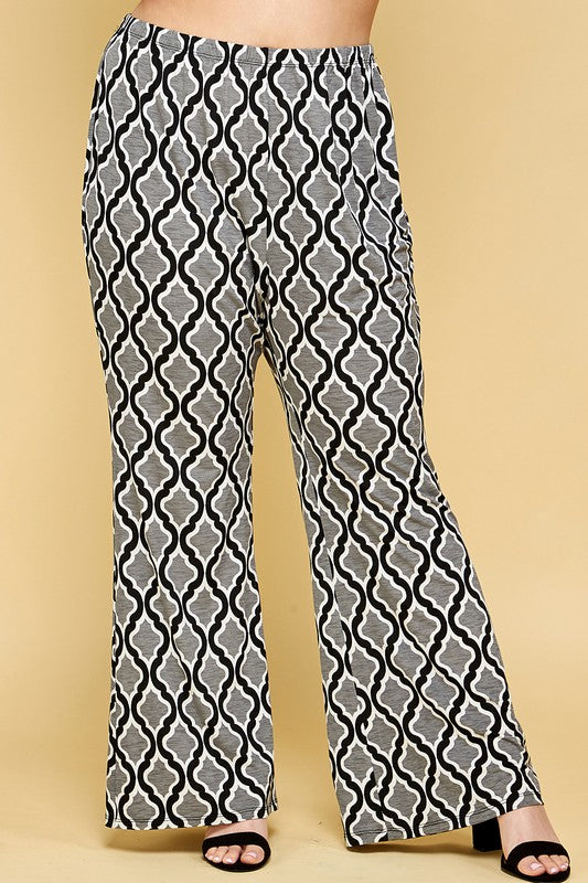 BT {Staying Busy} Grey/Black Geometric Print Pants PLUS SIZE XL 2X 3X