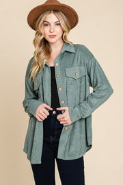 17 OT {Promise Of Fall} Olive Button Up Shacket w/ Pockets PLUS SIZE XL 2X 3X