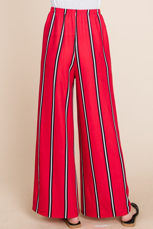 19 BT {Wow The Crowd} Red/Black/Ivory Striped Wide Leg Pants PLUS SIZE XL 2X 3X