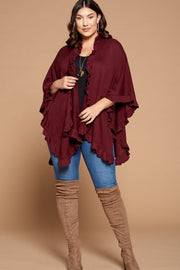 SALE!! 11 OT {Surreal Feeling} Burgundy Cardigan w/ Ruffle Details ONE SIZE