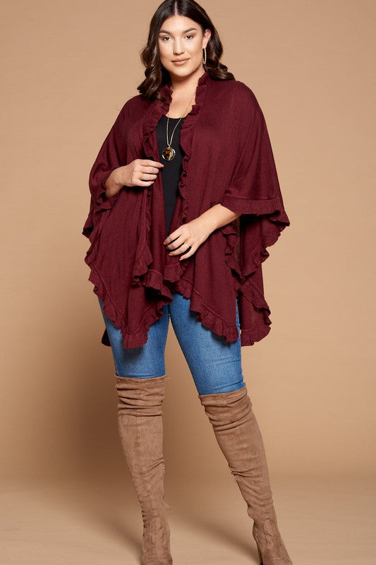 11 OT {Surreal Feeling} Burgundy Cardigan w/ Ruffle Details ONE SIZE