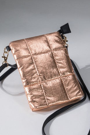 BAG {Essence Of Elegance} Rose Gold Quilted Purse w/ Black Straps