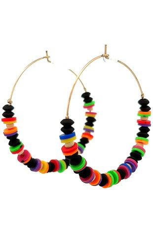 EARRINGS {Decidedly Charming} Gold Rainbow/Black Beaded Hoop Earrings