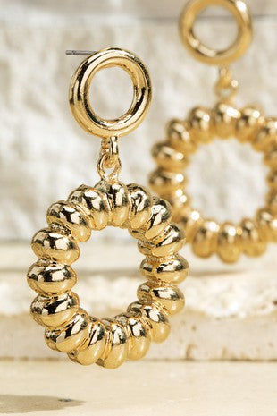 EARRINGS {Know My Value} Gold Textured Dangle Hoop Earrings