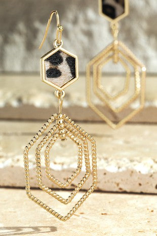 EARRINGS {Delicate Designs} Gold/Leopard Octagon Hoop Earrings