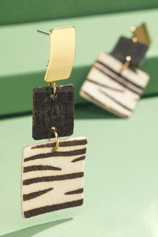 EARRINGS {Sahara Sweet} Gold/Black Zebra Print Dangle Earrings