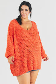 22 SLS {Snuggle Season} Orange Knit Oversized Sweater PLUS SIZE XL 2X 3X