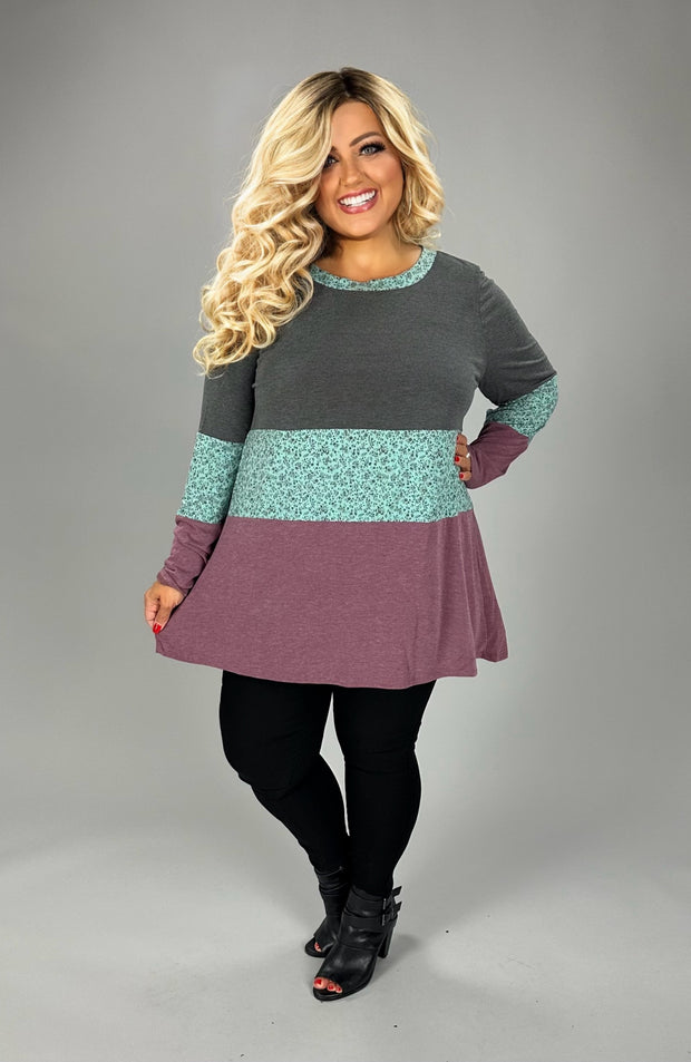 27 CP {Vision To Behold} Grey/Jade/Burgundy Top PLUS SIZE XL 2X 3X