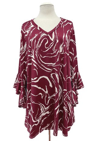 80 PSS {Tempted To Fate} Burgundy/Ivory Swirl Print V-Neck Top EXTENDED PLUS 4X 5X 6X