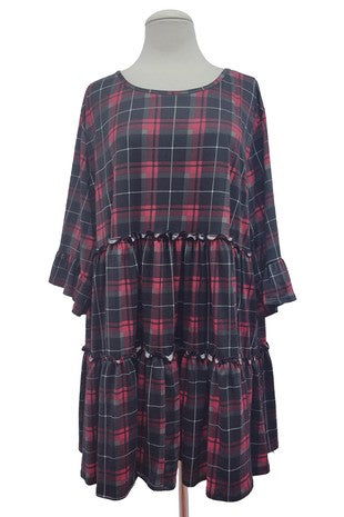 73 PSS {Certain About You} Black/Red Plaid Tiered Top PLUS SIZE XL 2X 3X