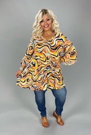 SALE!! 68 PSS {Hearts Move On} Orange/Yellow Swirl Babydoll V-Neck Top  EXTENDED PLUS 3X 4X 5X