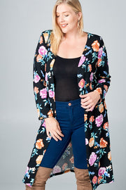 LD {Make A Choice} Navy Floral Long Knit Cardigan PLUS SIZE 1X 2X 3X