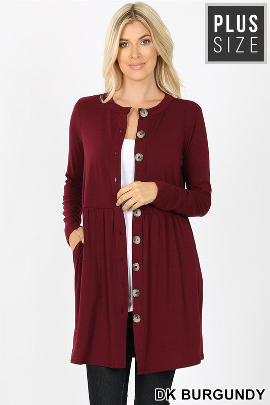 SALE!! OT-D {Well Traveled} WINE Cardigan ***FLASH SALE***with Functional Buttons PLUS SIZE 1X 2X 3X