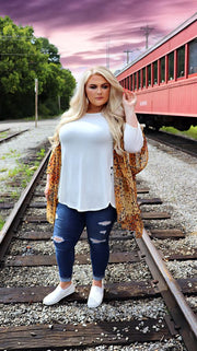 SALE!! OT-Z {Basic Instincts} Gold/Rust Sheer Leopard Cardigan PLUS SIZE 1X 2X 3X