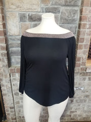 SALE! OS-F {Glamorous Night} Black Rose Gold Detail Off Should  Top PLUS SIZE XL 2X 3X