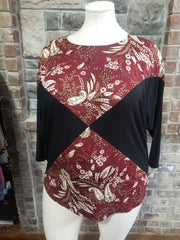 SALE!! CP-P {Harvest Blessing}  Maroon Black Paisley Print Top PLUS SIZE XL 2X 3X