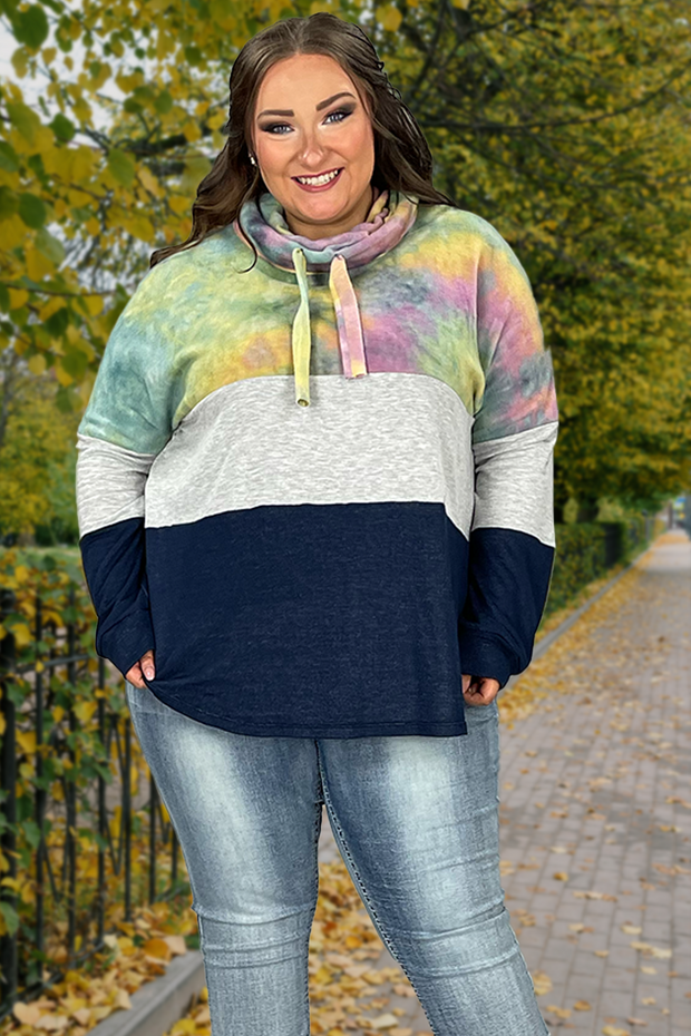 34 CP-X {Back Off} Multi Tie Dye Contrast Hoodie PLUS SIZE XL 2X 3X