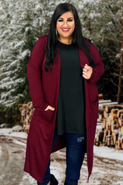 LD-Q {Class And Charm} Burgundy Long Duster w/Pockets PLUS SIZE XL 2X 3X