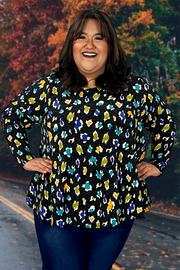 SALE! 99 PLS-T {Doubling Down} Black Print V-Neck Top  EXTENDED PLUS SIZE 3X 4X 5X