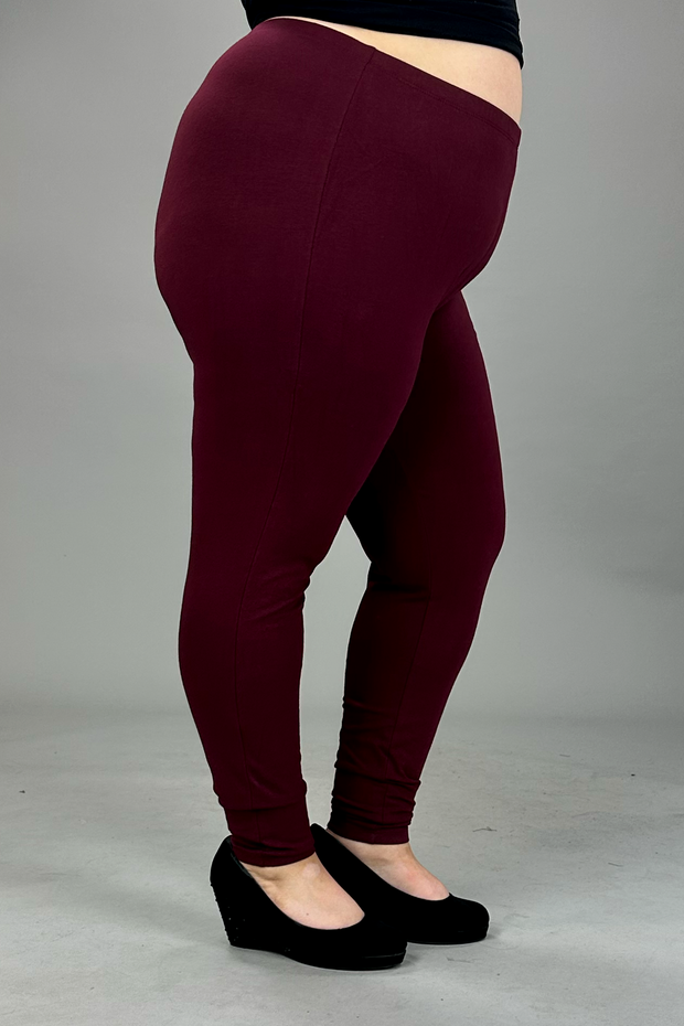 LEG-N {Embrace Change} Dk Burgundy Cotton Full Length Leggings  PLUS SIZE 1X 2X 3X