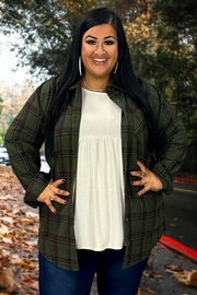 SALE!! 29 OT-L {Feeling Your Best} Olive Plaid Shacket PLUS SIZE XL 2X 3X SALE!!