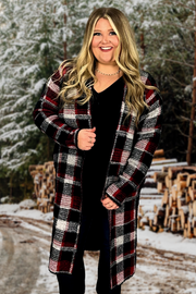 SALE!! 93 OT-D {Feel The Chill} Red/Black Plaid Long Cardigan  PLUS SIZE 1X/2X  2X/3X