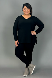 60 SET-M {Finding My Way} Black Long Sleeve  V-Neck Set PLUS SIZE 1X 2X 3X