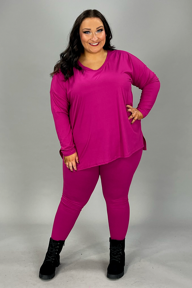 61 SET-J {Finding My Way} Magenta Long Sleeve  V-Neck Set   PLUS SIZE 1X 2X 3X