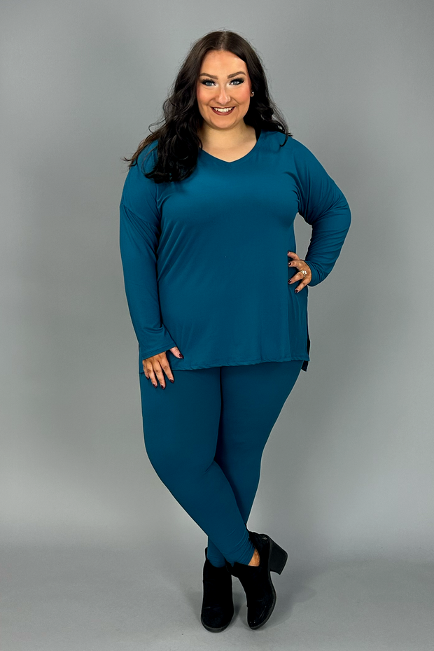 62 SET-K {Finding My Way} Teal Long Sleeve  V-Neck Set PLUS SIZE 1X 2X 3X