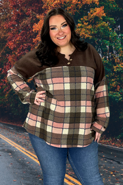 SALE!! 83 CP-Z {For A Good Cause} Brown Plaid Top PLUS SIZE XL 2X 3X