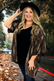 71 OT-F {Full Speed Ahead} Brown Leopard Print Kimono Plus Size 1X 2X 3X