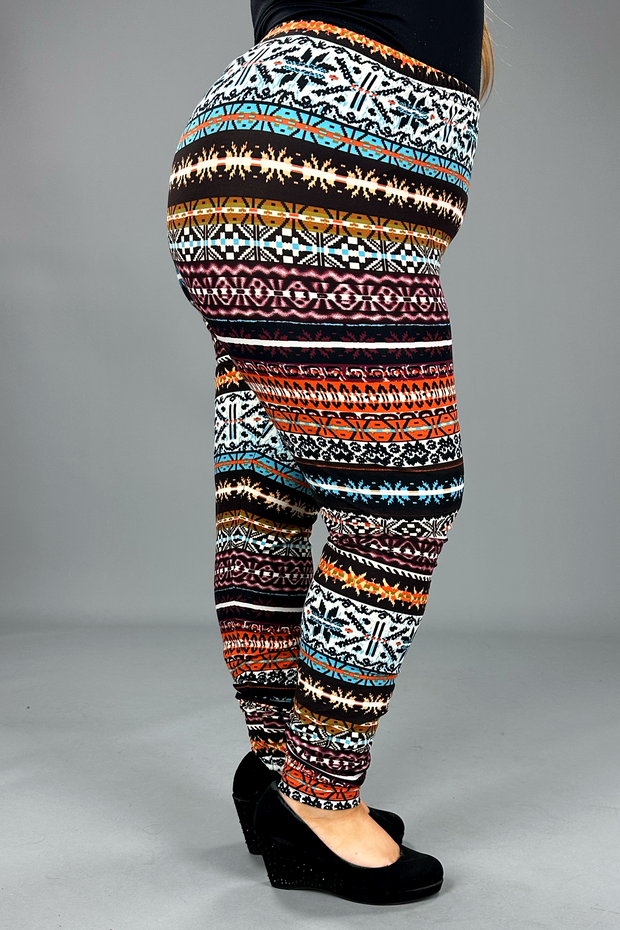 LEG-26 {Holiday Spirit} Multi-Color Snowflake Print Leggings EXTENDED PLUS SIZE 3X/5X