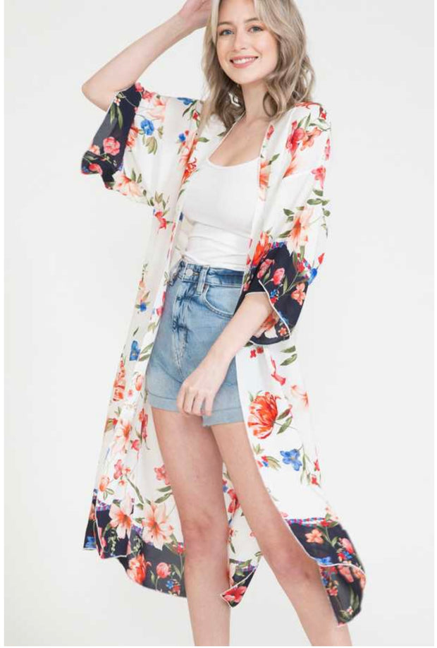 63 OT-F {Coastal Living} Floral Print Duster/Kimono  PLUS SIZE XL 2X 3X