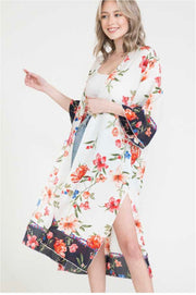 63 OT-F {Coastal Living} Floral Print Duster/Kimono  PLUS SIZE XL 2X 3X